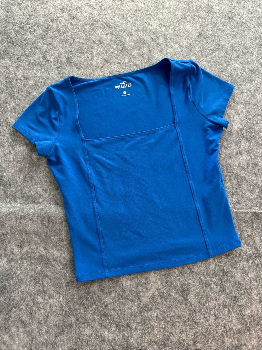 Hollister Women's Bright Blue Square Neck Short Sleeve Top